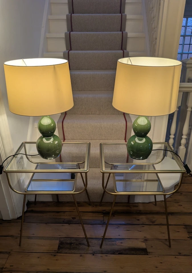 Pair of West Elm Curved Terrace Bedside Tablesin  antique brass finish - Image 3 of 4