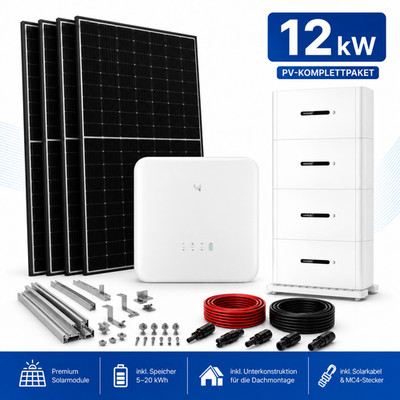 12kW Solaranlage Komplettset GoodWe Hybrid Wechselrichter Speicher Module