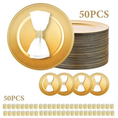 50 Pack Gold Charger Plates 13 Inch Round Chargers for Dinner Decorative Antique
