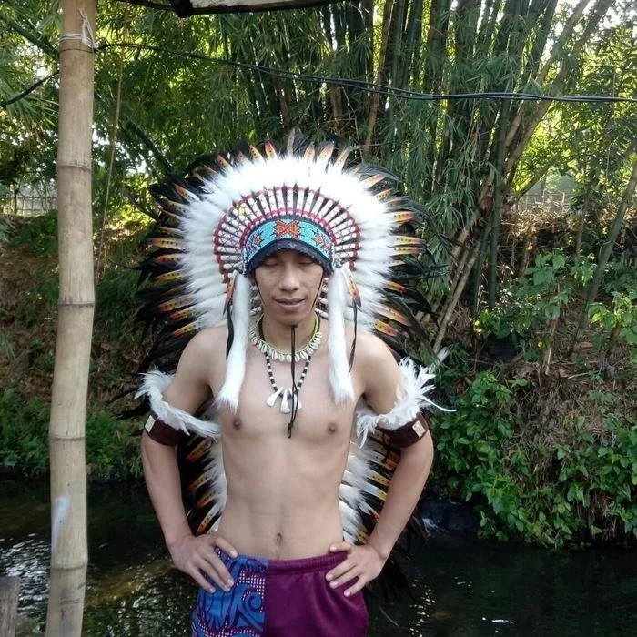 Hecho a Mano Indio Cosplay Carnaval Halloween Pluma Larga Warbonnet Tocado Sombrero Foto 4 de 4