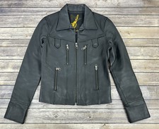 Volcom Genuine Leather Jacket Women Size S Black Full Zip Moto