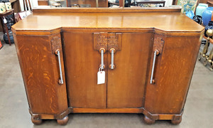 1920'S FRENCH ART DECO TIGER OAK SERVER SIDEBOARD BUFFET BAR VANITY BEAUTY !!!!