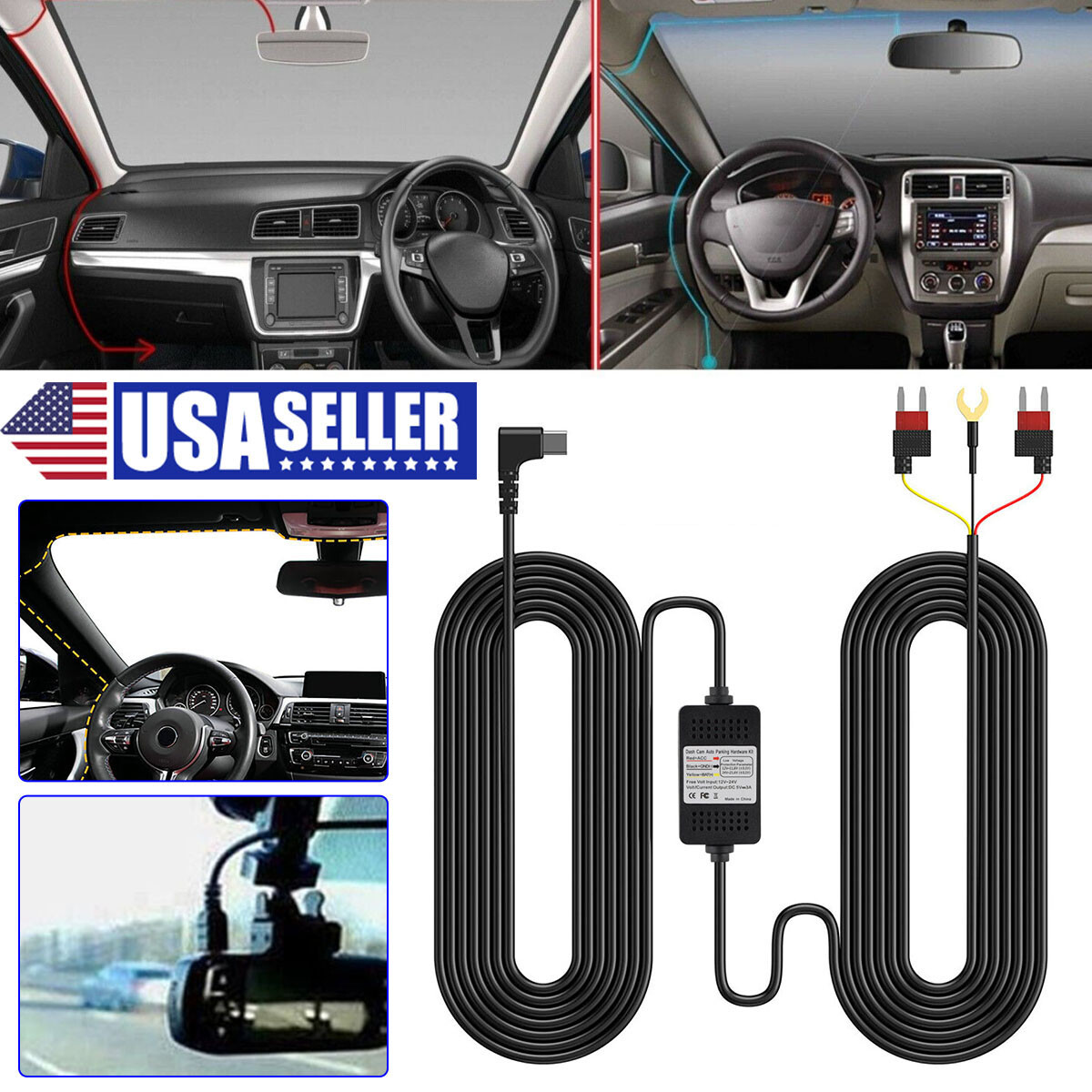 Universal Mini Micro USB Hard Wire Fuse Cable Kit 3.5m for 5V Car DVR Dash Cam-image