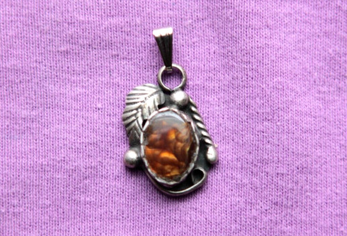 Vtg Sterling Silver Fire Agate Native American Pendant