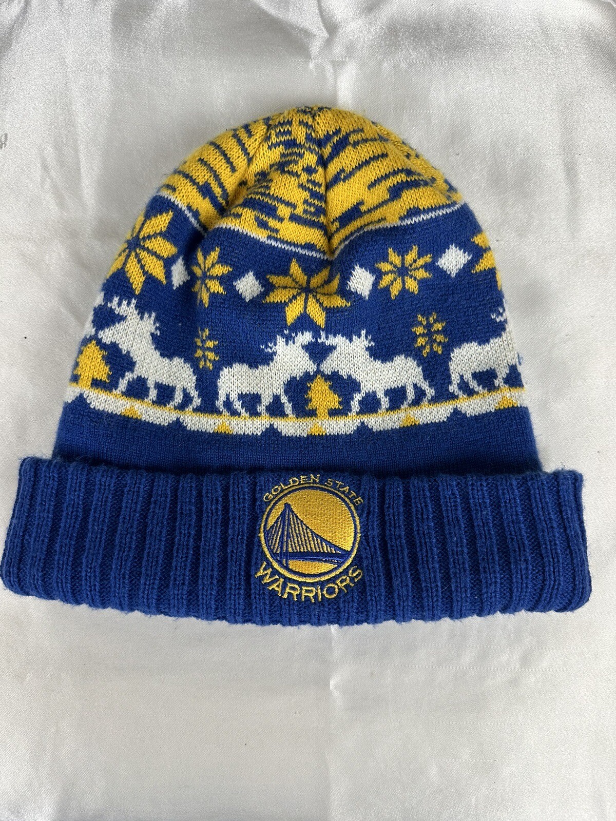 NBA Golden State Warriors Beanie Hat Knit  Cuffed New Era Logo Winter Reindeer