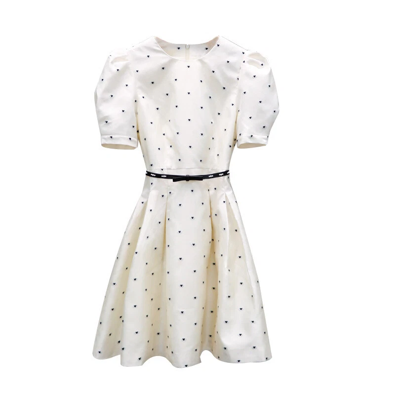 OFF WHITE Abito corto donna manica a sbuffo linea A estivo sera festa dolce casual zip