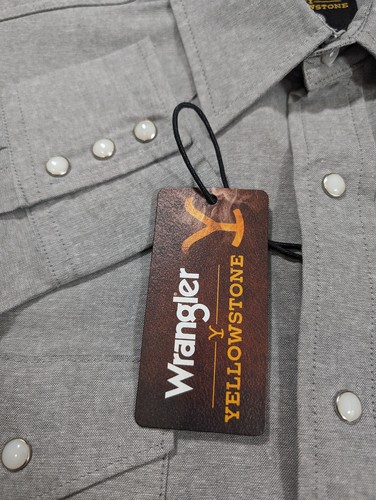 Wrangler Yellowstone Pearl Snap Button Up Shirt Blue Mens Medium Long Sleeve NWT - Picture 4 of 8