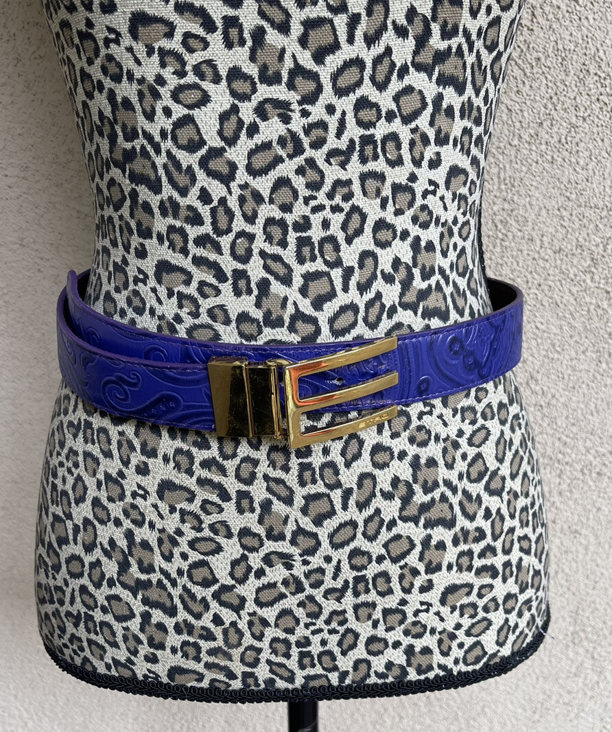 ベルト ETRO LOGO BUCKLE BELT Etro Gold Buckle Logo leather Purple/Blue belt | eBay