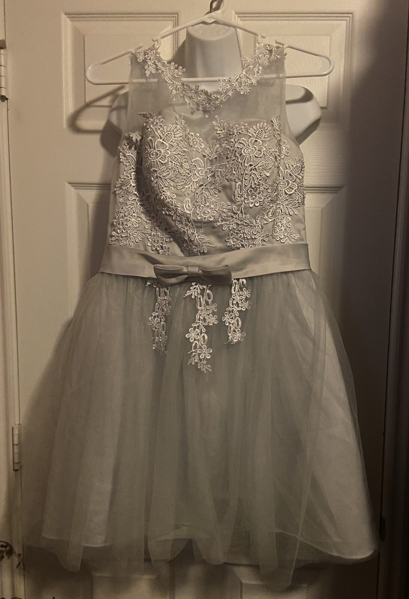 light grey homecoming dresses Formal Prom Dress Gray Silver Sleeveless Corset Lace-Up Back Sept30pics