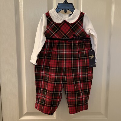 Vintage Oshkosh B Gosh Red Tartan Plaid Romper and Top Set Girls Size 6-9 Months