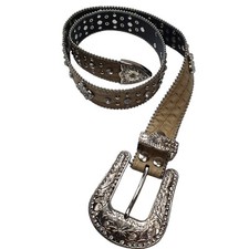 Genuine Leather Bling Western Belt Snakeskin Rhinestones Size Small Fleur-de-lis