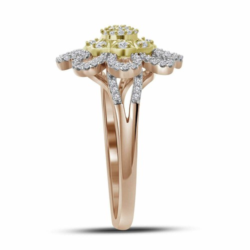 10kt Rose Gold Womens Round Diamond Flower Floral Cluster Ring 1/3 Cttw - Picture 2 of 2