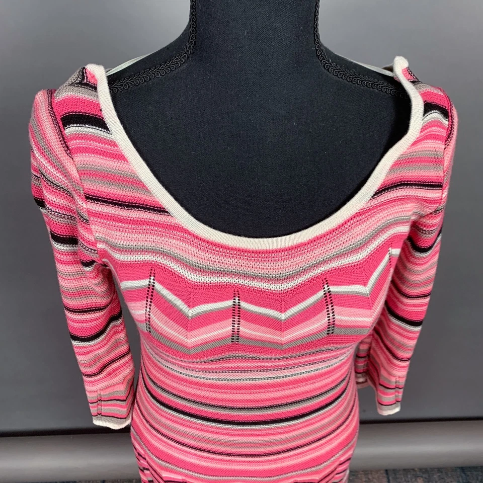 Vestido Vintage Y2K Años 90 Caramelos Rayas Rosa Chevron Tejido Manga 3/4 Talla Pequeña Foto 2 de 4