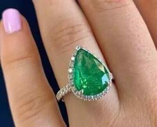 4.00Ct Pear Cut Lab Created Green Emerald Engagement Ring 14K White Gold Plated