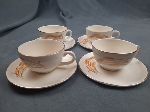 Vintage Homer Laughlin Golden Wheat 4 COFFEE TEA Cups & 4 SAUCERS - 第 1/10 張圖片