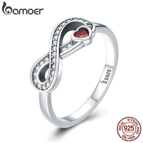 Bamoer Shine 925 Sterling Silver Ring Love Heart Red CZ Women Fashion Jewelry - Picture 1 of 9