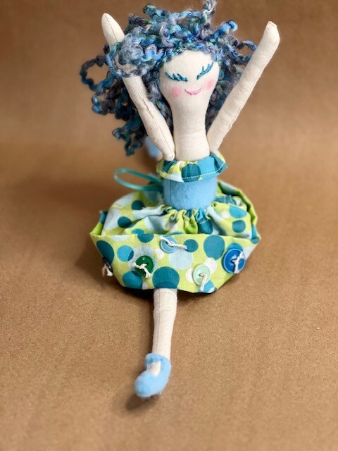 BALLERINA DOLL, SOFT CLOTH, MOVEABLE ARMS AND LEGS, LEFT LEG SHORTER, HANDMADE