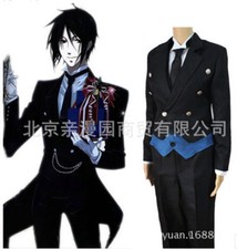 NEW Black Butler Kuroshitsuji Sebastian Michaelis Black Uniform Cosplay Costume