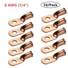 10 6 Gauge Ring 1/4" Hole Terminal BATTERY Lug Bare Purple Copper Un-insulated