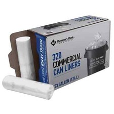 Member's Mark 33 Gallon Commercial Trash Bags 16 rolls of 20 ct., total 320 ct.