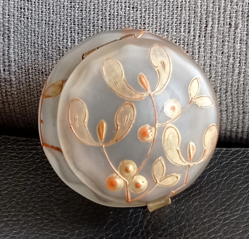 Ancien Poudrier Boîte à Pilules Verre Emaillé Art Nouveau Gui - Photo 2/4