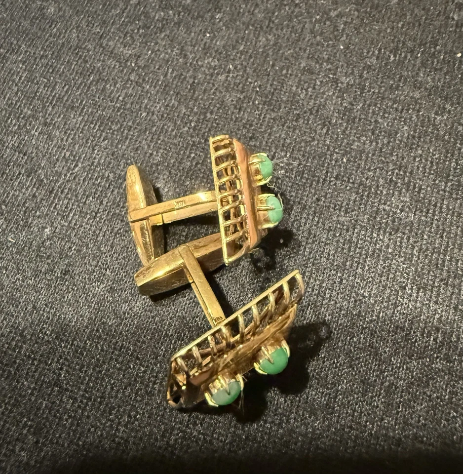 Gemelos Art Deco oro amarillo 14k y jadeíta jade verde 8,1 gramos Foto 4 de 4