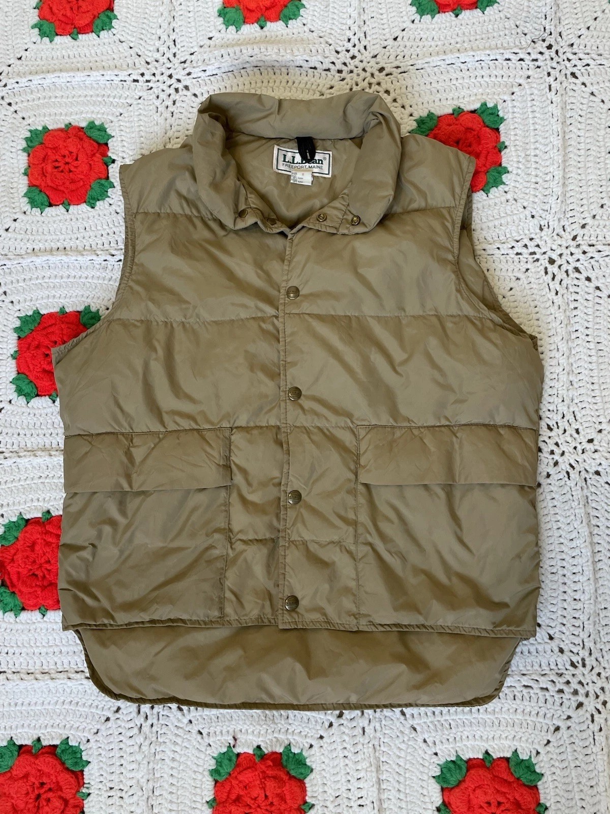 Vintage L.L.Bean Goose Down Vest Mens M Tan Puffer USA Made Outdoor Gorpcore