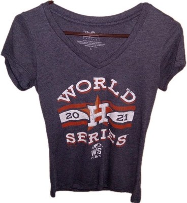 MLB Houston Astros 2021 World Series Gray V-Neck Women's S Shirt By Majestic 