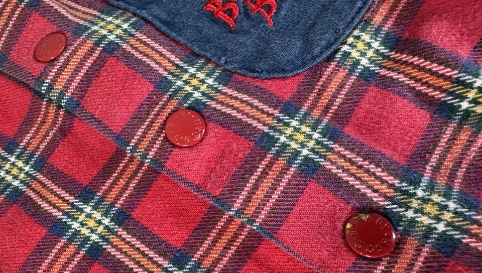 Vintage Baby Bgosh Oshkosh Bubble Romper Boys Red Blue Green Tartan Plaid 6-9 Mo - Image 3 of 4