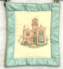 Hand-stitched quilted wall hanging - Victorian pink house Vintage
