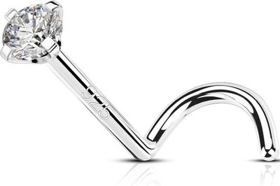 20G Nasenpiercing Silber 925 Nose Ring L Form Nasenring 2mm CZ Nasen Piercing Na