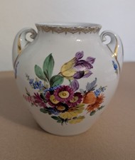 Vase Antik handbemalt, Kunstabteilung Fraureuth, Blumen und Golddekor, 1919-1926
