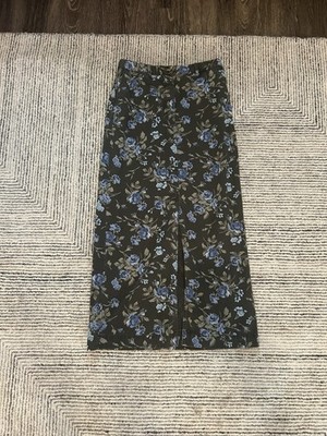 Eddie Bauer Women's Floral Maxi Skirt Size 8 Tall Gray and Blue Y2K Cottagecore