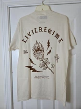 Civil Regime Flaming Burning Rose T-shirt Men's Size Medium Ivory Cream Oatmeal