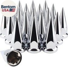 33Mm X 4 3/4" Chromed Spike Lug Nuts Covers Push On, Truck Chrome ABS Plastic Po
