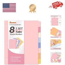 Durable 3 Ring Binder Dividers with 8 Pastel Tabs - Home  Office Essential