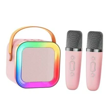 Mini Karaoke Machine Speaker for Kids Adults,Portable Bluetooth Pink - 2 Mic