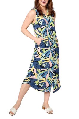 Studio Park x Alberti Popaj Women's Printed Linen Shirtdress Navy