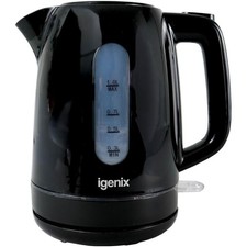 Igenix 1L Cordless Electric Jug Kettle – 2200W Rapid Boil, Stainless Steel Black