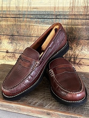 H S Trask Shoes Mens Penny Loafers Brown Leather SZ 9.5 W Vibram Gumlite Soles