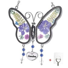 Butterfly Suncatcher with Pressed Flower Wings Purple Grandma with Free Hook 