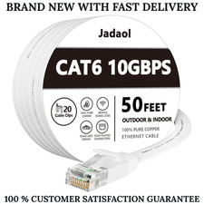 Cat6 Ethernet Cable 50FT Flat RJ45 LAN 10Gbps Network Router White