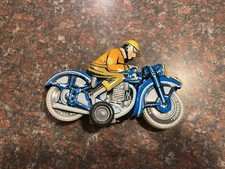 Vintage Biker Ballon Cordatic Wind Up Motorcycle w/ Rider Tin Toy Good Condition