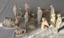 Vintage 1970's Byron Molds Hand Glazed/Antiqued Ceramic Nativity Set 14 Pcs