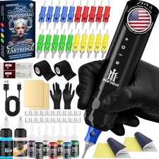 Wireless Tattoo Kit Complete for Beginners Pen Machine with Power Supply Needles