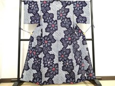 Heiwaya Summer Kimono Yukata Cotton Arimatsu Narumi Shibori Flower Pattern Used