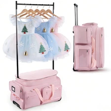 Dance Bag with Garment Rack 28" Pink Dance Costumes Rolling Garment Bags