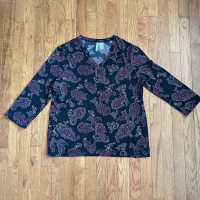 White Stage Paisley Blouse Size Large Career Office