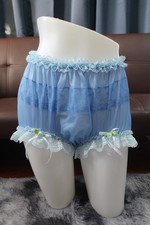  A86 2XL/ElasticW.24-42" Vintage Style Blue Nylon Full Brief Panties Underwear