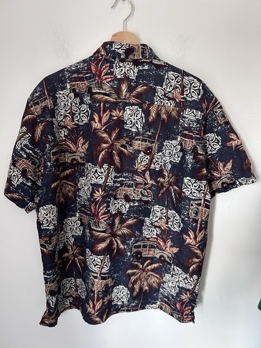Vintage Point Zero Woody Car Palm Tree Hawaiian Summer Short Sleeve Shirt M VGC - Picture 2 of 8